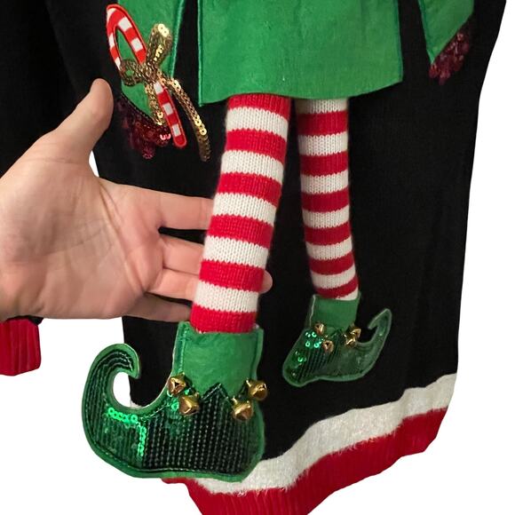 Isela Elf Yourself 3D Detail Ugly Christmas Sweater Dress Size Large - Picture 2 of 5